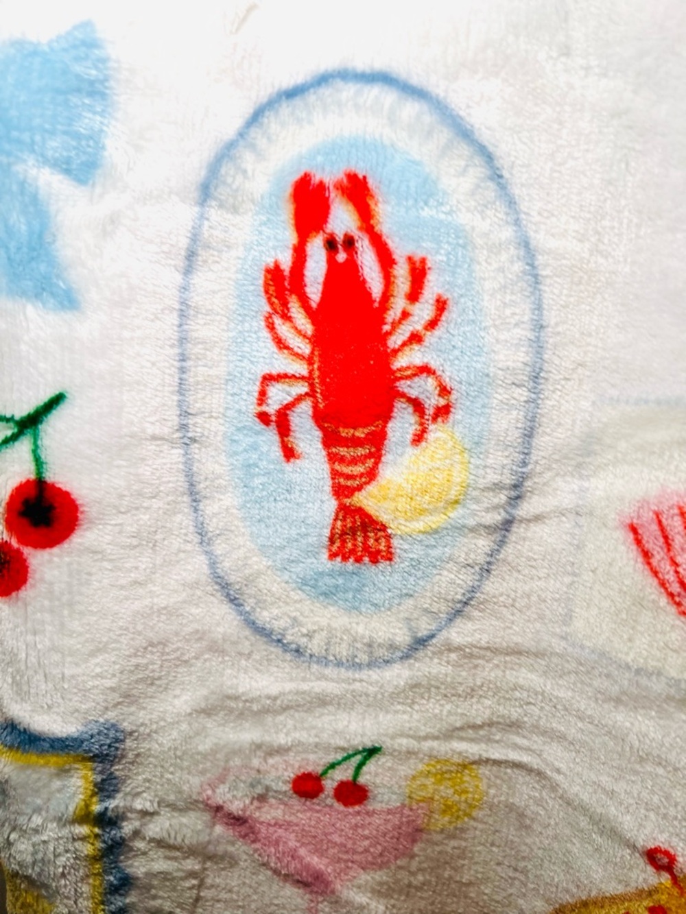 Coastal Summer Plush Throw Blanket Lobster Sardines Tomato Lemons Cocktails Bows - Picture 13 of 14